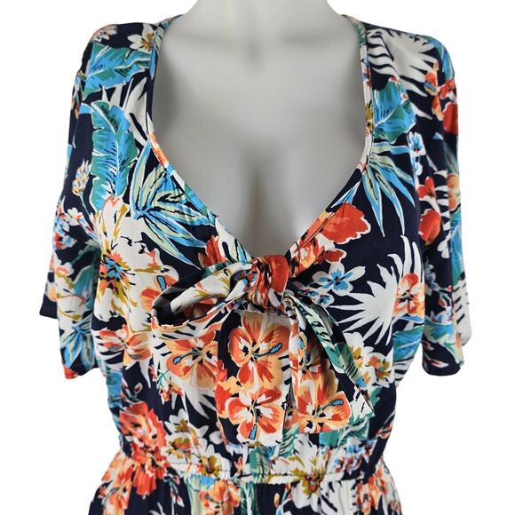 Band of Gypsy Black Orange Green Blue Floral Women's Romper L NWT - Picture 2 of 5